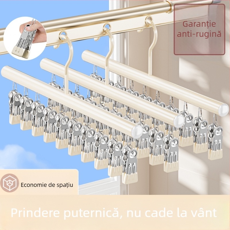 Uscător din oțel inoxidabil pentru șosete, cu cleme multiple, pentru balcon sau dormitor; potrivit pentru șosete de copii și lenjerie