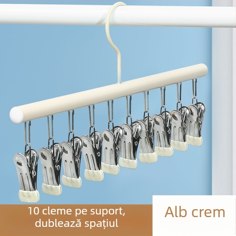 Uscător din oțel inoxidabil pentru șosete, cu cleme multiple, pentru balcon sau dormitor; potrivit pentru șosete de copii și lenjerie