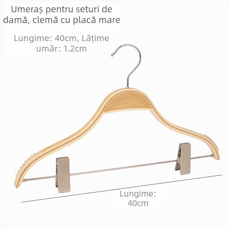 Cuier din lemn cu clips, antiderapant, multifuncțional, pentru haine, pantaloni și cravate, uz casnic