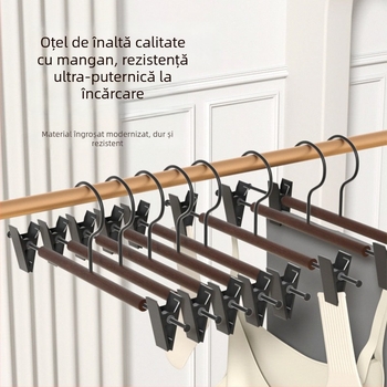 Umeraș din lemn cu umeri late și cleme pentru pantaloni, potrivit pentru garderobă de acasă, dressing și hoteluri