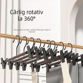 Umeraș din lemn cu umeri late și cleme pentru pantaloni, potrivit pentru garderobă de acasă, dressing și hoteluri