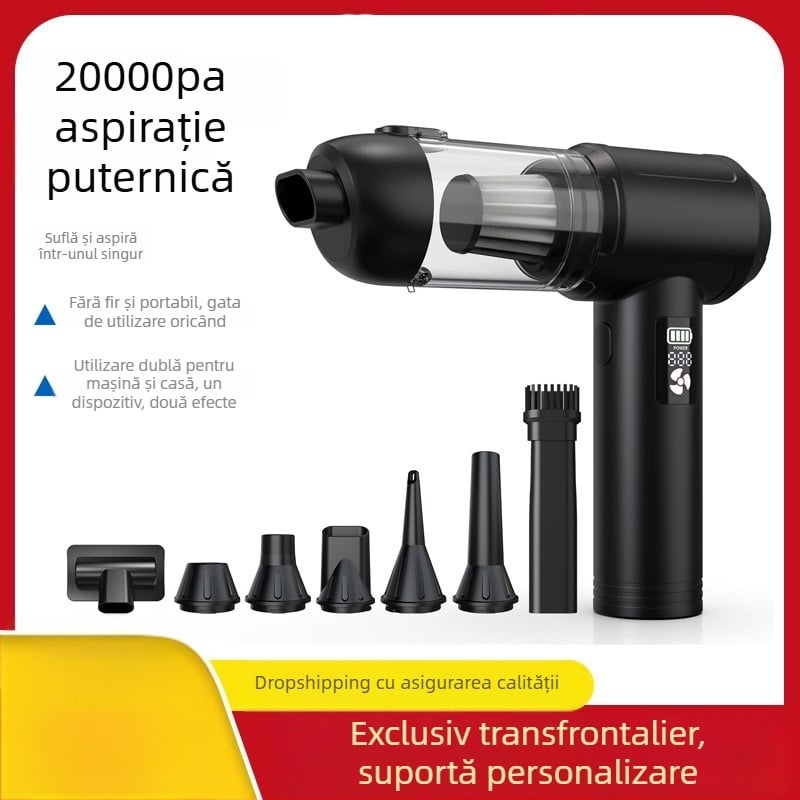 Aspirator auto cu dublă funcție: aspirație puternică, motor fără perii, inflator încorporat, afișaj digital LED