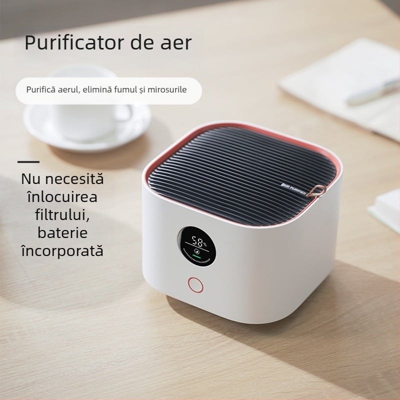 Purificator de aer pentru uz casnic, cu filtru din cărbune activ, elimină formaldehida și fumul de tutun, compact pe birou, model A3