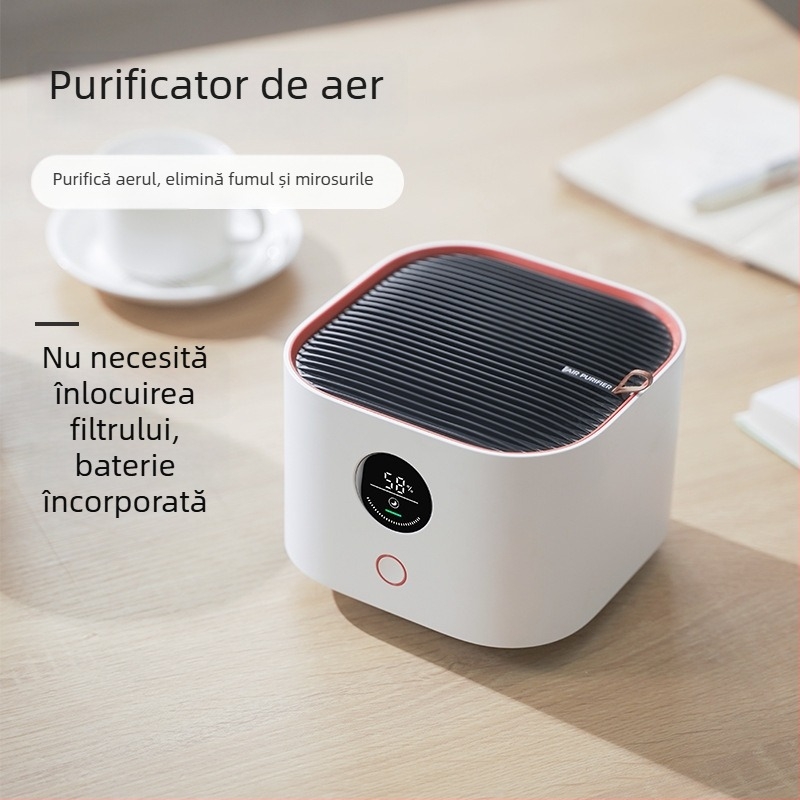 Purificator de aer pentru uz casnic, cu filtru din cărbune activ, elimină formaldehida și fumul de tutun, compact pe birou, model A3