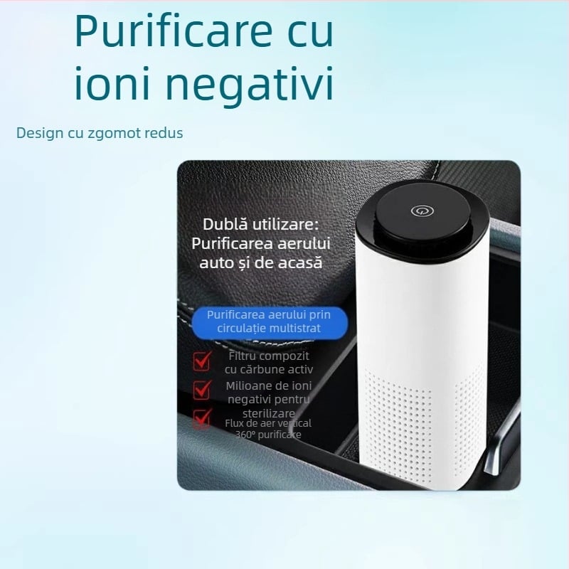 Ponzi Purificator de aer cu ioni negativ pentru autoturisme, cu cărbune activ pentru eliminarea mirosurilor, purificator de măsuță compact pentru uz casnic