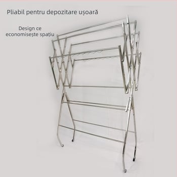 Uscător de haine pe podea, cu mai multe brațe, din oțel inoxidabil, pliabil, în formă de aripă, pentru interior și exterior
