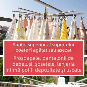 Uscător de haine din oțel inoxidabil pentru podea – pliabil, pentru bebeluși, pentru scutece și prosoape, balcon