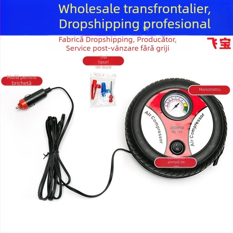 Pompa de aer circulară mini pentru autoturism, portabilă, 12V