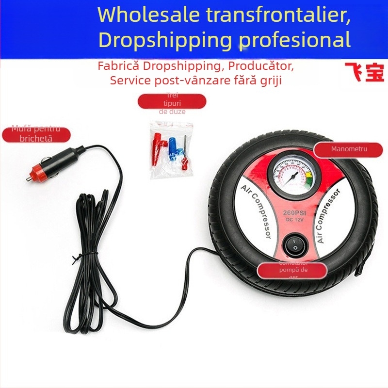 Pompa de aer circulară mini pentru autoturism, portabilă, 12V
