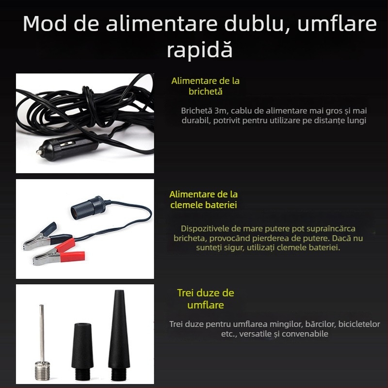 Pompă metalică de aer pentru mașină, cilindru unic, 12V