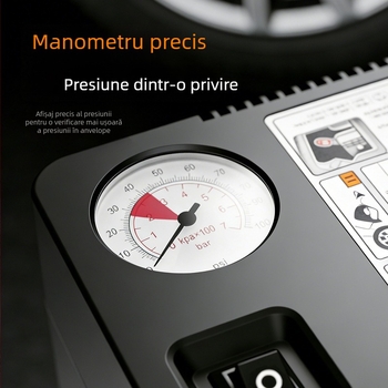 Pompa portabilă de aer pentru mașină, cu manometru, umflare rapidă a anvelopelor pentru mașini și motociclete, pompă electrică compactă