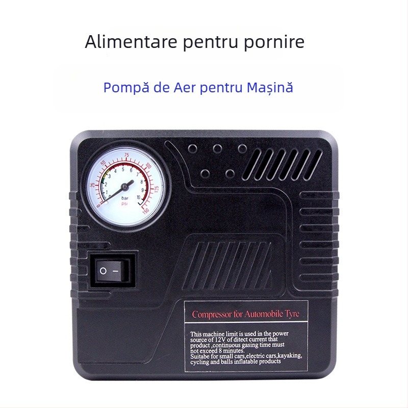 Pompă portabilă electrică pentru anvelope auto, design pătrat, 12V
