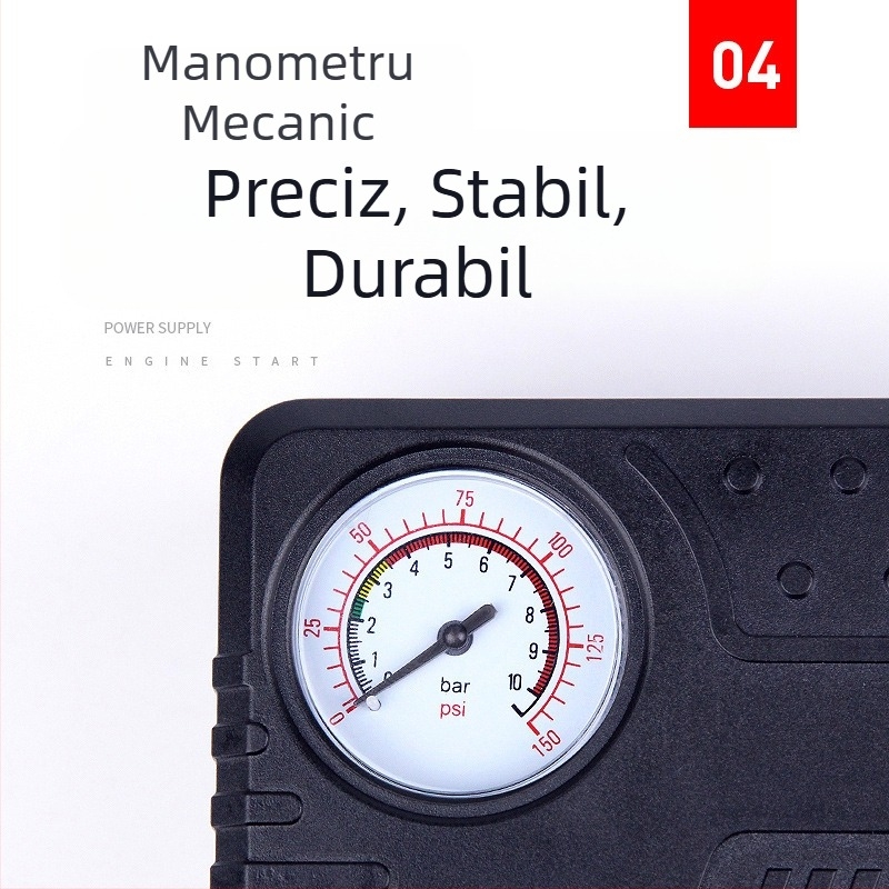 Pompă portabilă electrică pentru anvelope auto, design pătrat, 12V