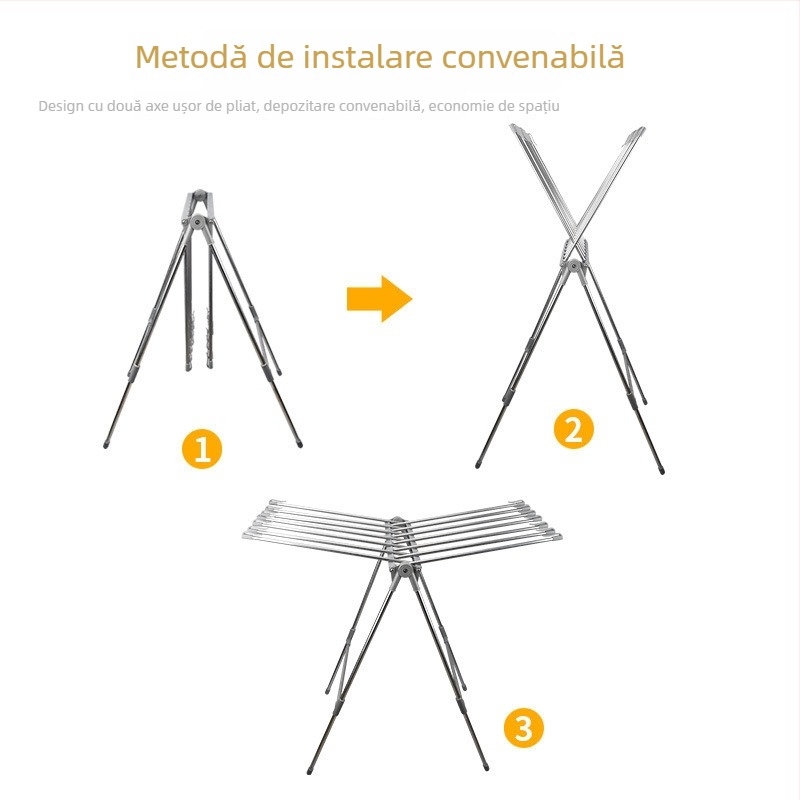 Uscător de haine pliabil din oțel inoxidabil, design tip aripă, pentru interior, suport pe pervazul ferestrei, portabil