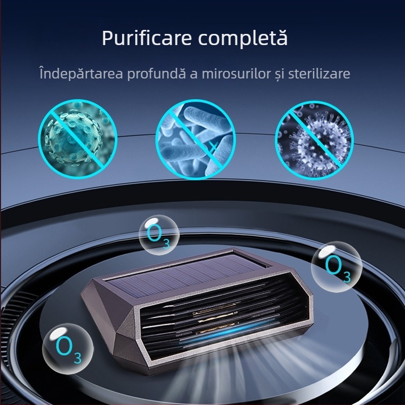 Purificator de aer solar pentru mașină cu ozon și ioni negativi – elimină mirosurile, dezinfectează și combate formaldehida