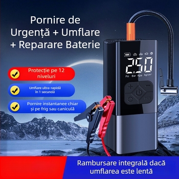 Pompă de aer auto wireless cu afișaj digital, 12V, sursă portabilă de pornire pentru autoturisme diesel