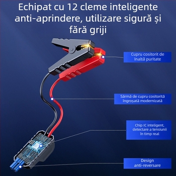 Pompă de aer auto wireless cu afișaj digital, 12V, sursă portabilă de pornire pentru autoturisme diesel