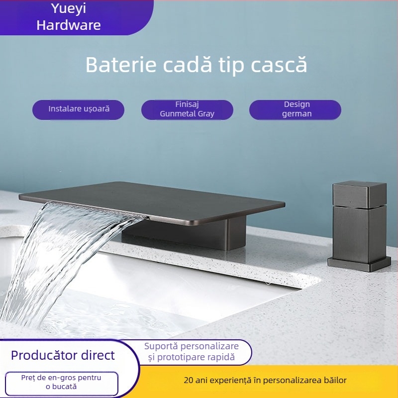 Robinet de baie cu cadă, plăci de piatră, debit mare, control dual cald/rece, panou plat cu două găuri, set din două piese