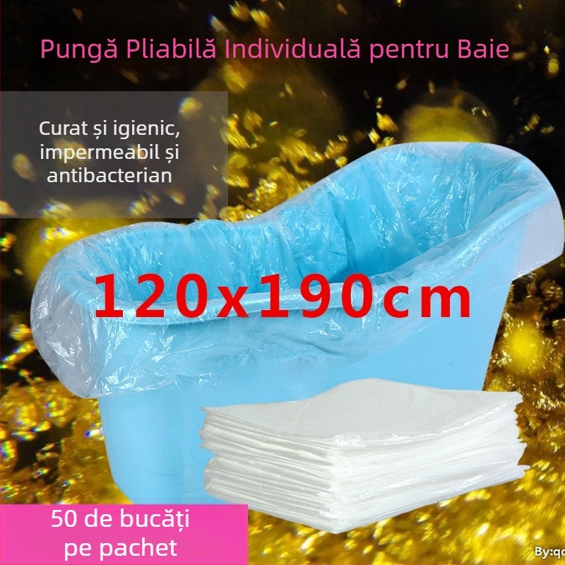 Set de 50 bucăți: folie de baie pliabilă și capac pentru cadă din lemn 1,4 m