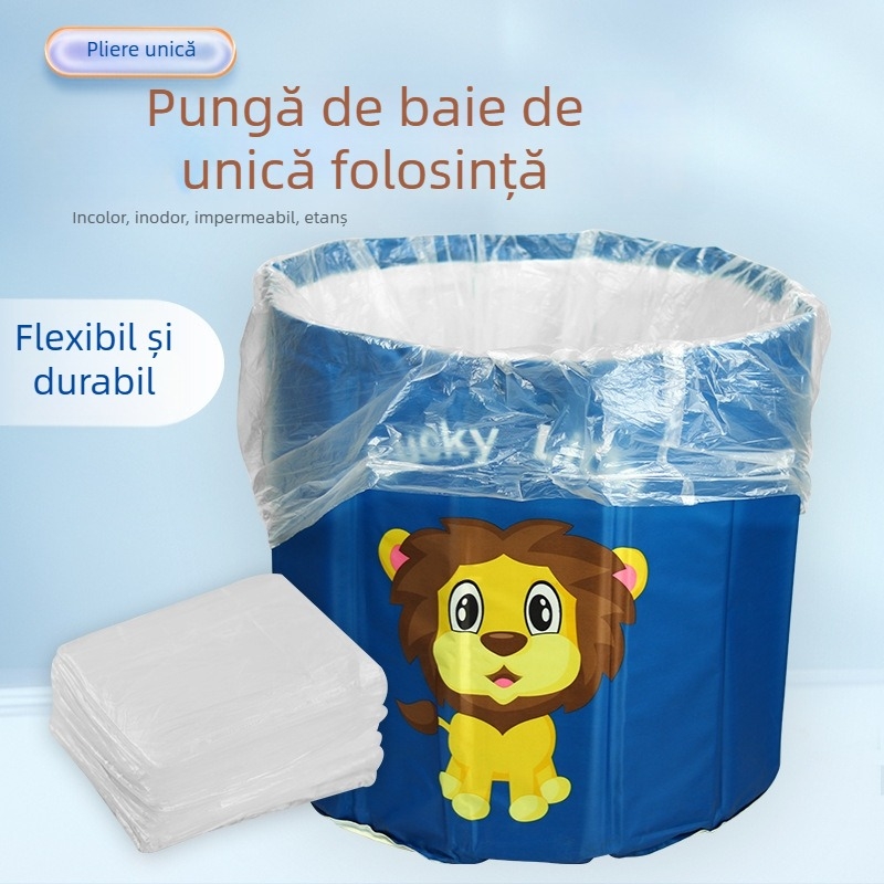 Sac de baie de unică folosință pentru cadă rotundă, capac din plastic pliabil, grosime extra