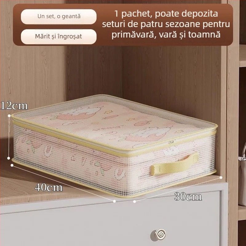 Set de patru pungi de depozitare din plasă pentru lenjerie, fețe de pernă, cuverturi și haine; impermeabil, rezistent la umezeală și mucegai.