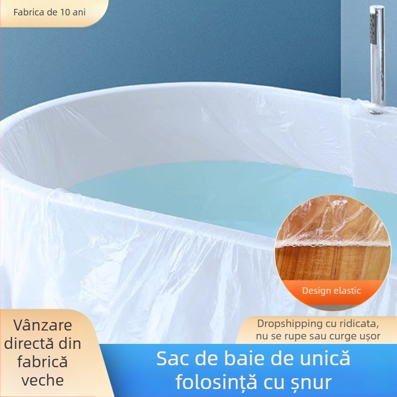 Sachet elastic pentru baie cu șnur, de unică folosință, capac de cadă din plastic, pentru hoteluri și călătorii