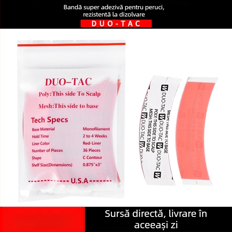 Dafulan DUO-TAC FILM pentru peruci – adeziv biologic cu dublă față pentru peruci masculine, bandă roșie de adeziv pentru păr, 36 buc.