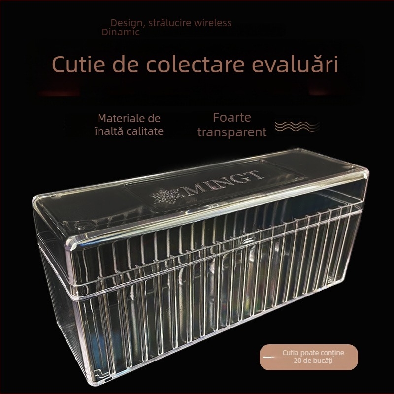Cutie transparentă pentru monede, cu 20 compartimente, pentru organizare și identificare