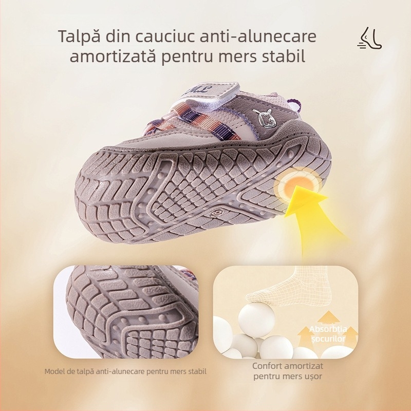 Pantofi pentru copii unisex, primăvara 2026, talpă moale, antiderapante, partea superioară din plasă, închidere Velcro, pantofi casual pentru copii