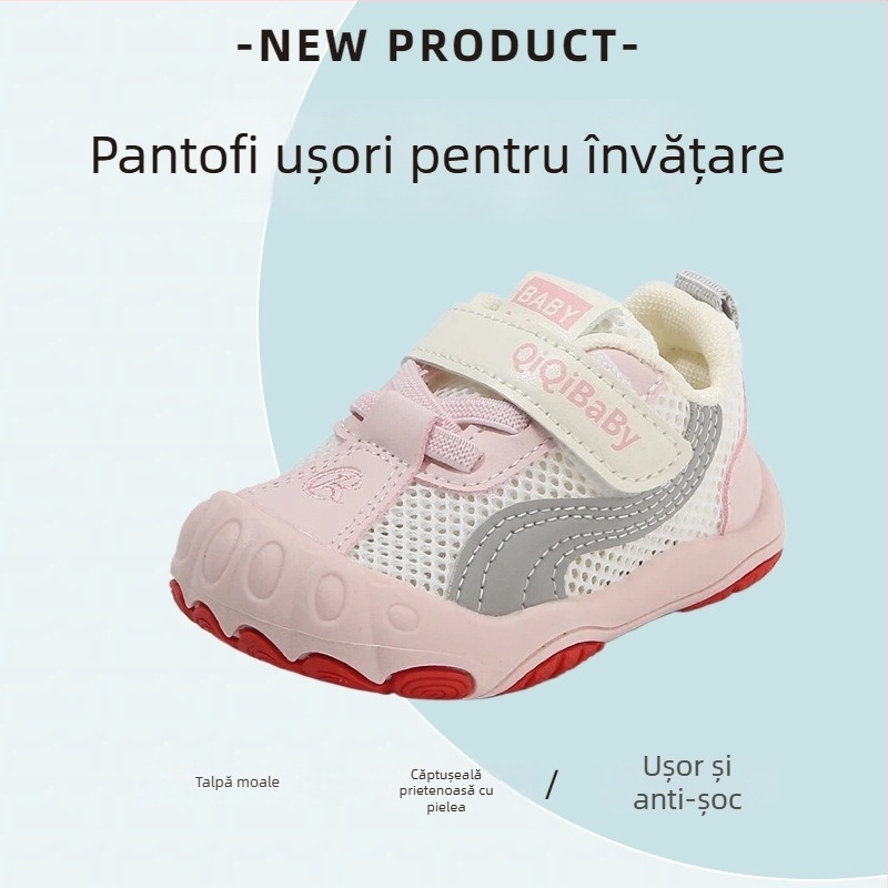 Pantofi sport unisex pentru copii mici, din plasă respirabilă, talpă moale antiderapantă, închidere cu Velcro, design cu talpă joasă, primăvara 2026