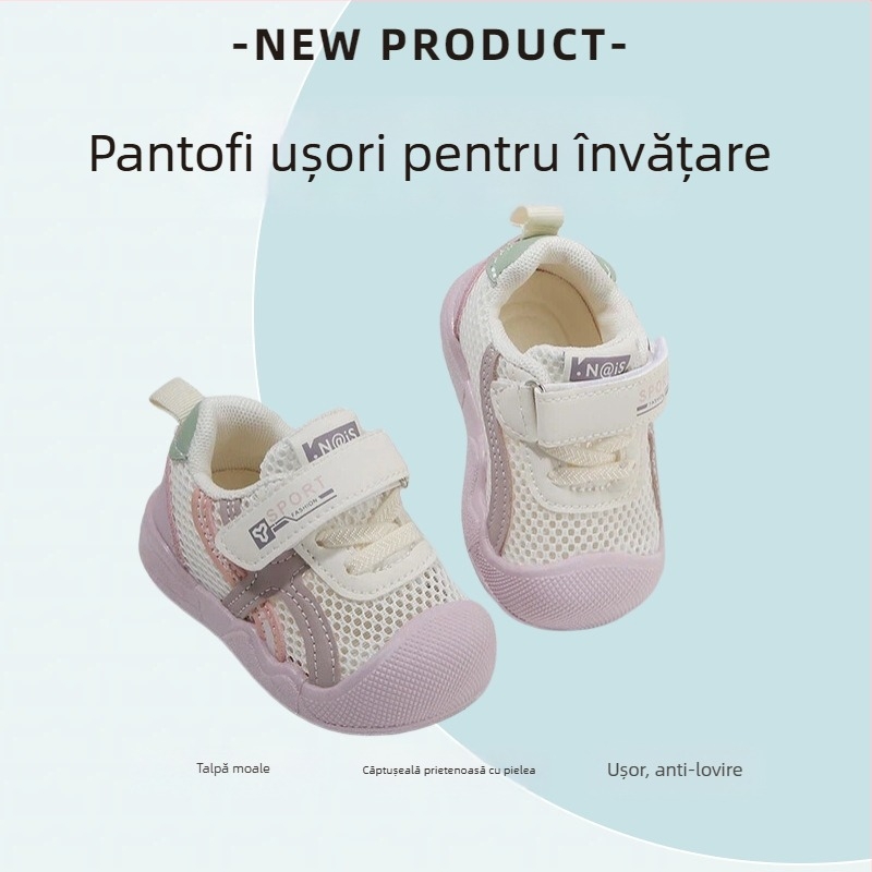 Pantofi pentru bebeluși și copii mici, din plasă respirabilă, închidere Velcro, talpă moale, antiderapant, unisex, primăvară-vară
