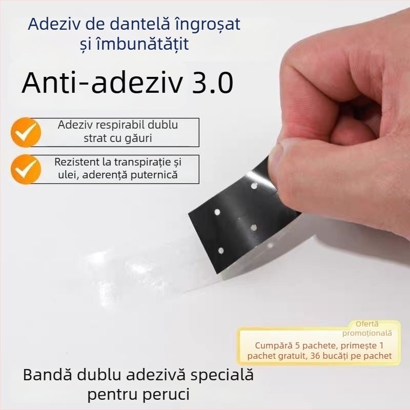 Bandă dublu-față pentru peruci, aderență înaltă, fără urme, pentru fixare perucă și împletire păr