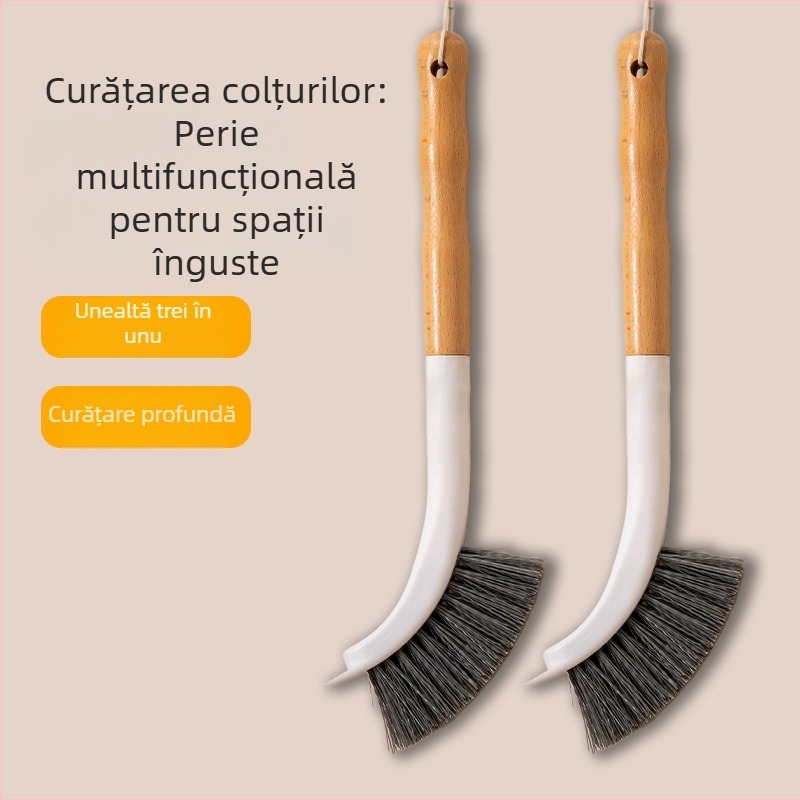 Perie de curățare din lemn, cu mâner lung, pentru baie, podea, rosturi de plăci, cadă și aragaz