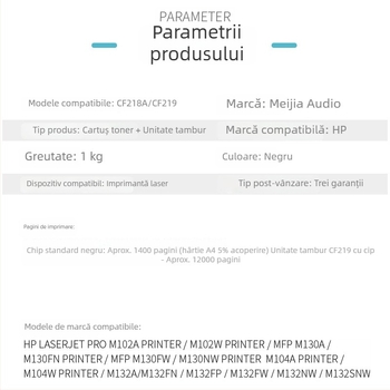 Meijiayin Compatibil HP CF218A cartuș toner pentru M132a, M132snw, M132fp și tambur M104a