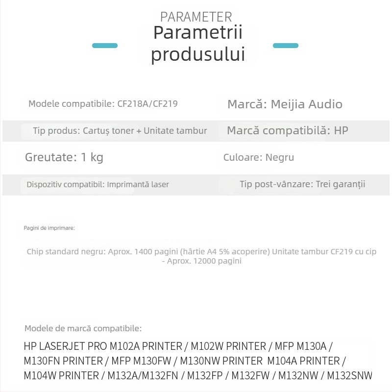 Meijiayin Compatibil HP CF218A cartuș toner pentru M132a, M132snw, M132fp și tambur M104a
