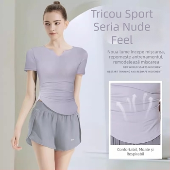 Top de yoga pentru femei, mâneci scurte, efect slăbitor, uscat rapid, Pilates, alergare și fitness