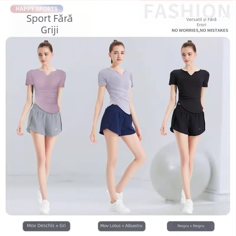 Top de yoga pentru femei, mâneci scurte, efect slăbitor, uscat rapid, Pilates, alergare și fitness