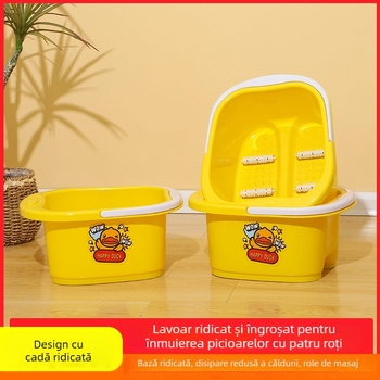 Vas portabil pentru baie a picioarelor din plastic, cu masaj și roți de rulare