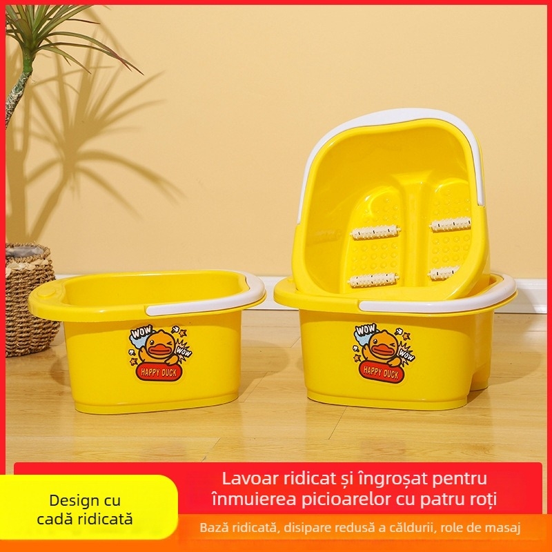 Vas portabil pentru baie a picioarelor din plastic, cu masaj și roți de rulare