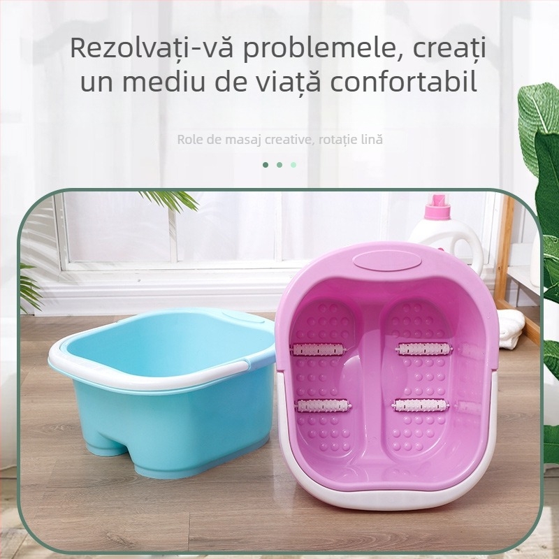 Vas portabil pentru baie a picioarelor din plastic, cu masaj și roți de rulare