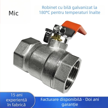 Supapă cu bilă din alamă, pereți groși, 180°, 1/2–3/4 in, filet intern, placare electrolitică, pentru temperaturi și presiuni înalte