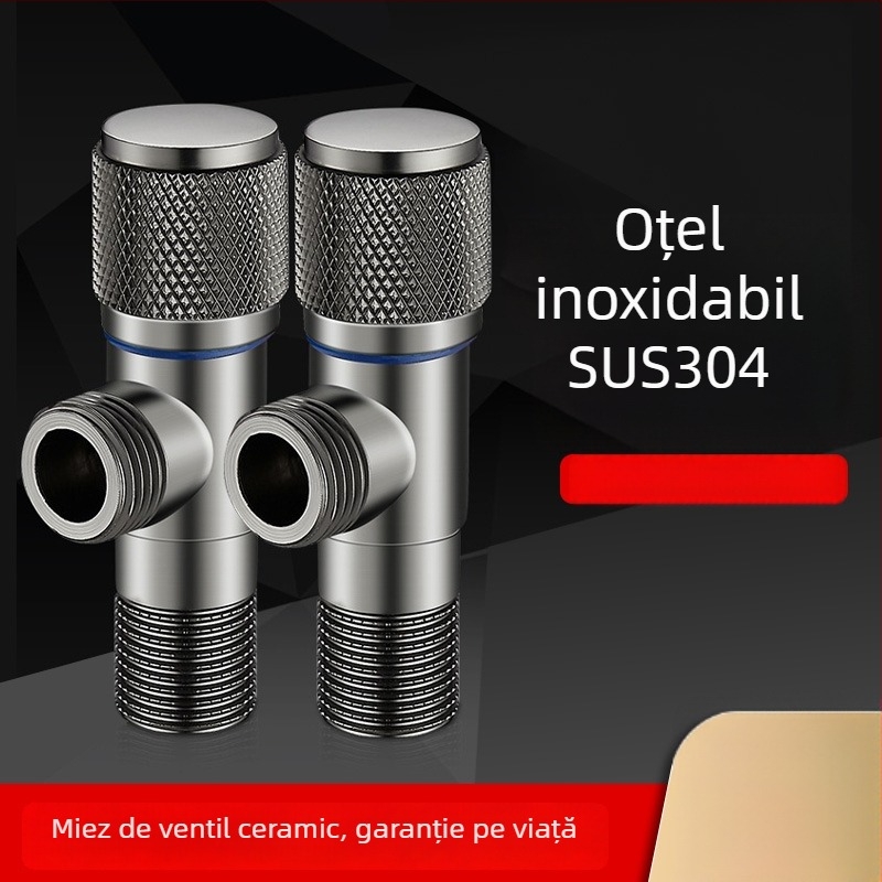 Supapă din oțel inoxidabil gri gunmetal, îngroșată, pentru boiler și toaletă, nucleu din cupru, conexiune de 1/2 inch, design în formă de X
