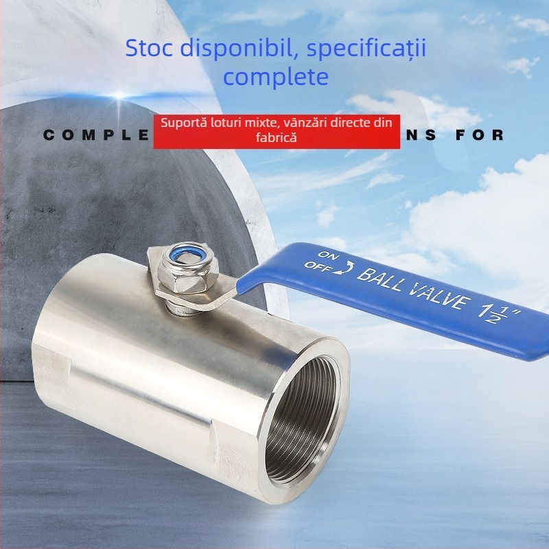 Valvă cu bilă DN40, stil Cantonez, cu filet, din două părți, acționare manuală, pentru apă, abur și ulei