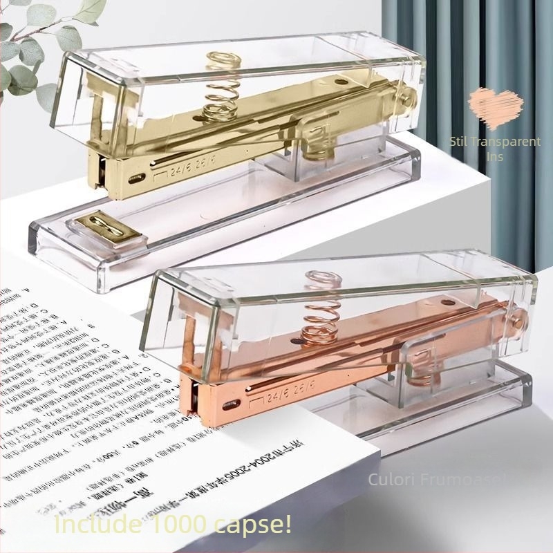 Capsator minimalist transparent pentru elevi și birou, portabil, cu acționare prin presiune