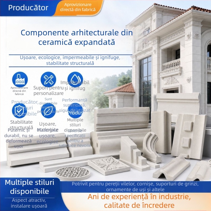 Componente ceramice spumoase pentru decor exterior al pereților – elemente de relief în stil european pentru grinzi de vilă, centură exterioară și plăci cu coloane romane