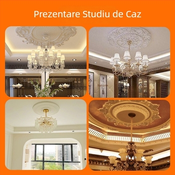 Panou circular PU pentru tavan, în stil francez, bază de candelabru din ipsos cu mozaic