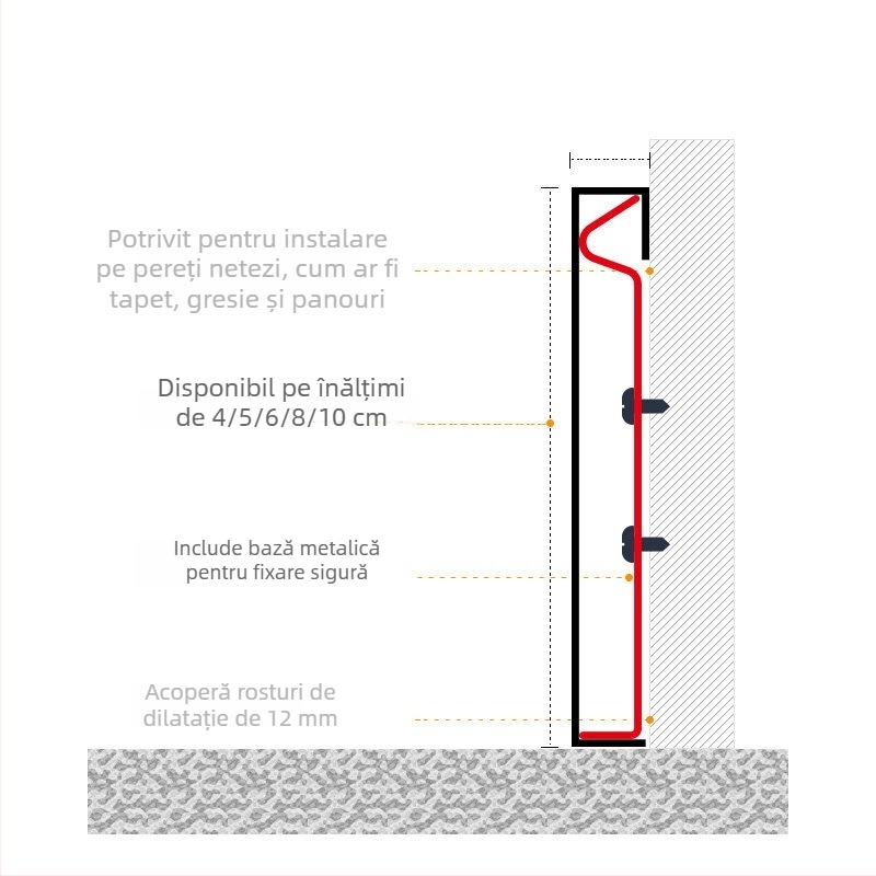 Profil din oțel inoxidabil 201/304 pentru proiecte hoteliere, finisaj oglindă 8K, montaj cu clips, grosime 3 cm