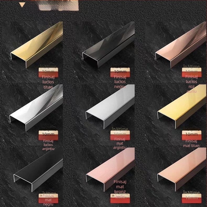 Bandă decorativă din oțel inoxidabil în formă de U, bandă marginală din aliaj de aluminiu cu caneluri concave, pentru plafoane curbate și pereți de fundal