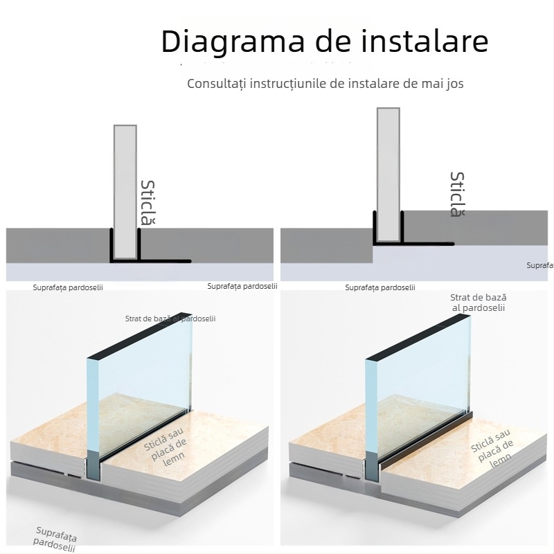 Canal F din aliaj de aluminiu pentru separatoare de baie și cabina de duș, piese încastrate pentru sticlă, profil de margine în formă de U, margine în formă de F