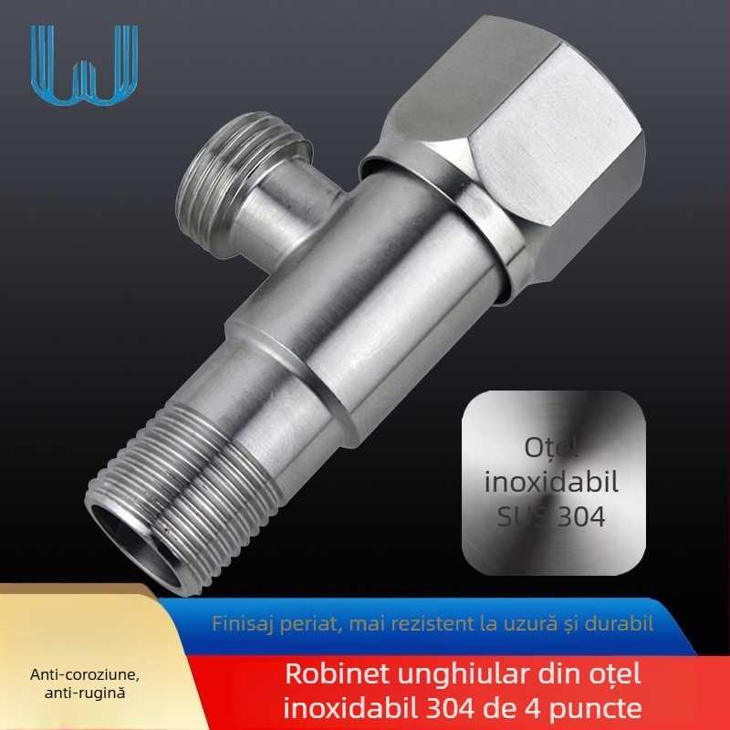 Valvă triunghiulară din oțel inoxidabil 304 pentru apă caldă și rece, pentru toaletă casnică și boiler, supapă de oprire cu intrare și ieșire de 1/2 inch